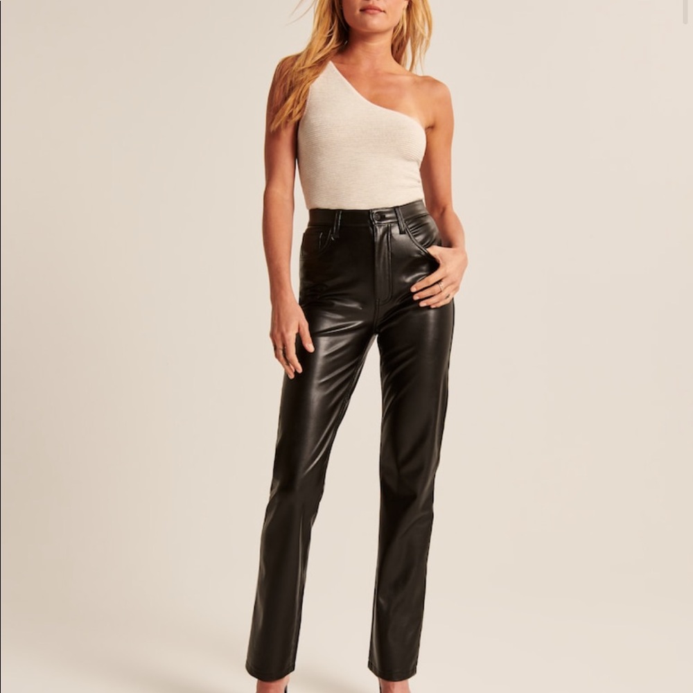 NWT Abercrombie & Fitch The 90’s Straight Ultra High Rise Black Leather Pants